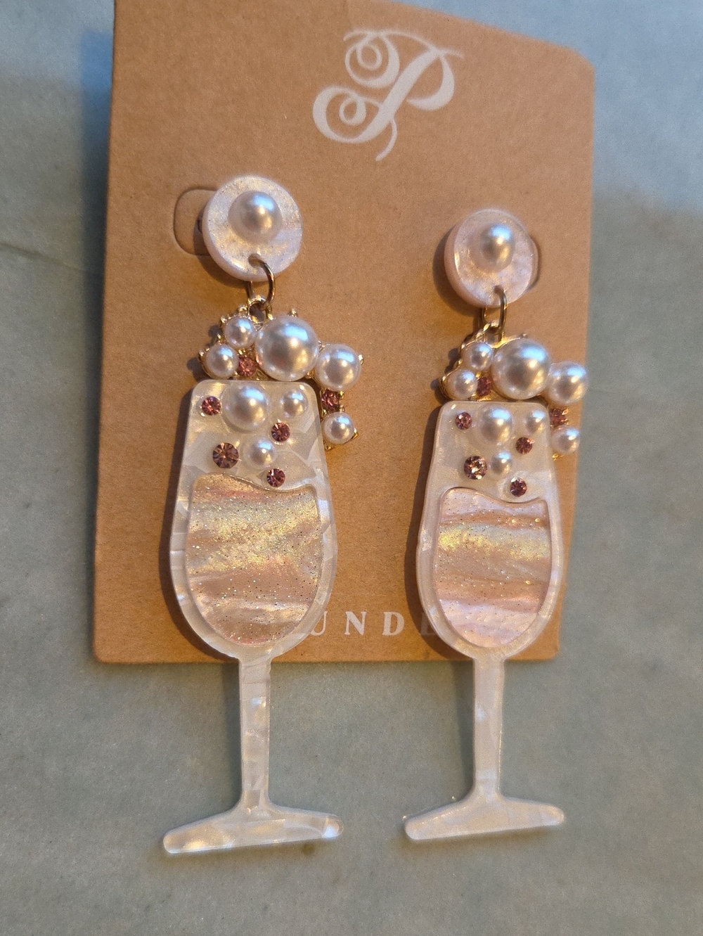 Plunder Pearlescent Pink Champagne Glass Drop Earrings
